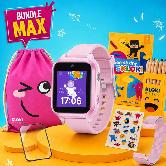 Back to School Balíček MAX: Dětské volací GPS hodinky KLOKI Star - Růžové