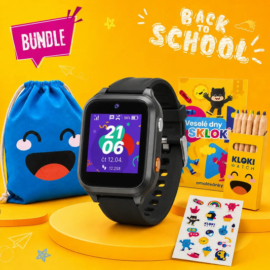 Back to School Balíček: Dětské volací GPS hodinky KLOKI Star - Černé