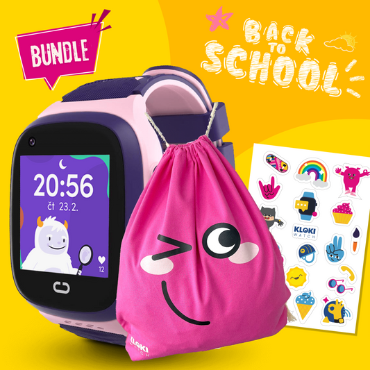 Back to School Balíček: Dětské volací GPS hodinky KLOKI - Růžové