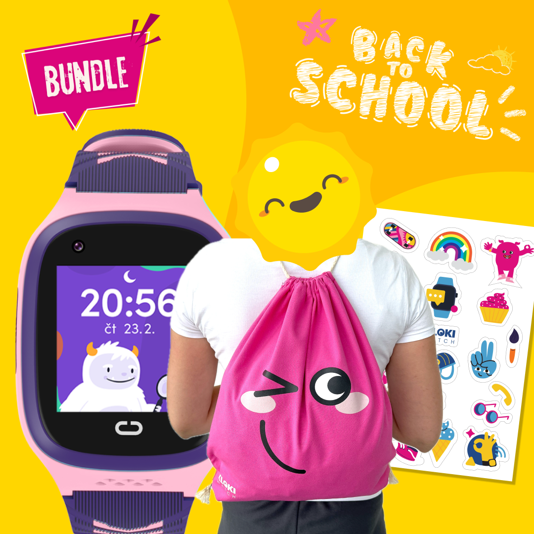 Back to School Balíček: Dětské volací GPS hodinky KLOKI - Růžové
