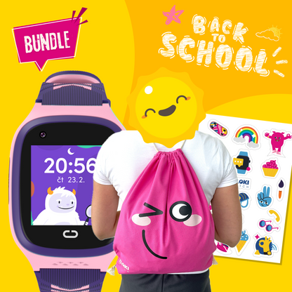 Back to School Balíček: Dětské volací GPS hodinky KLOKI - Růžové
