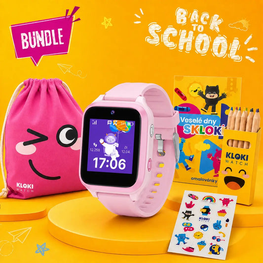 Back to School Balíček: Dětské volací GPS hodinky KLOKI Star - Růžové