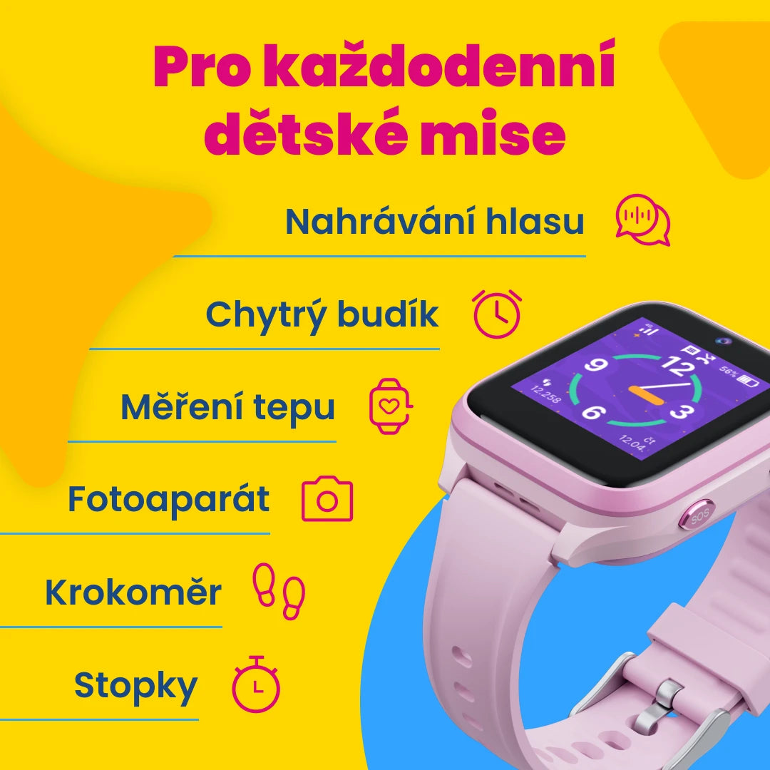 Růžové dětské GPS hodinky KLOKI Star s dalšími funkcemi