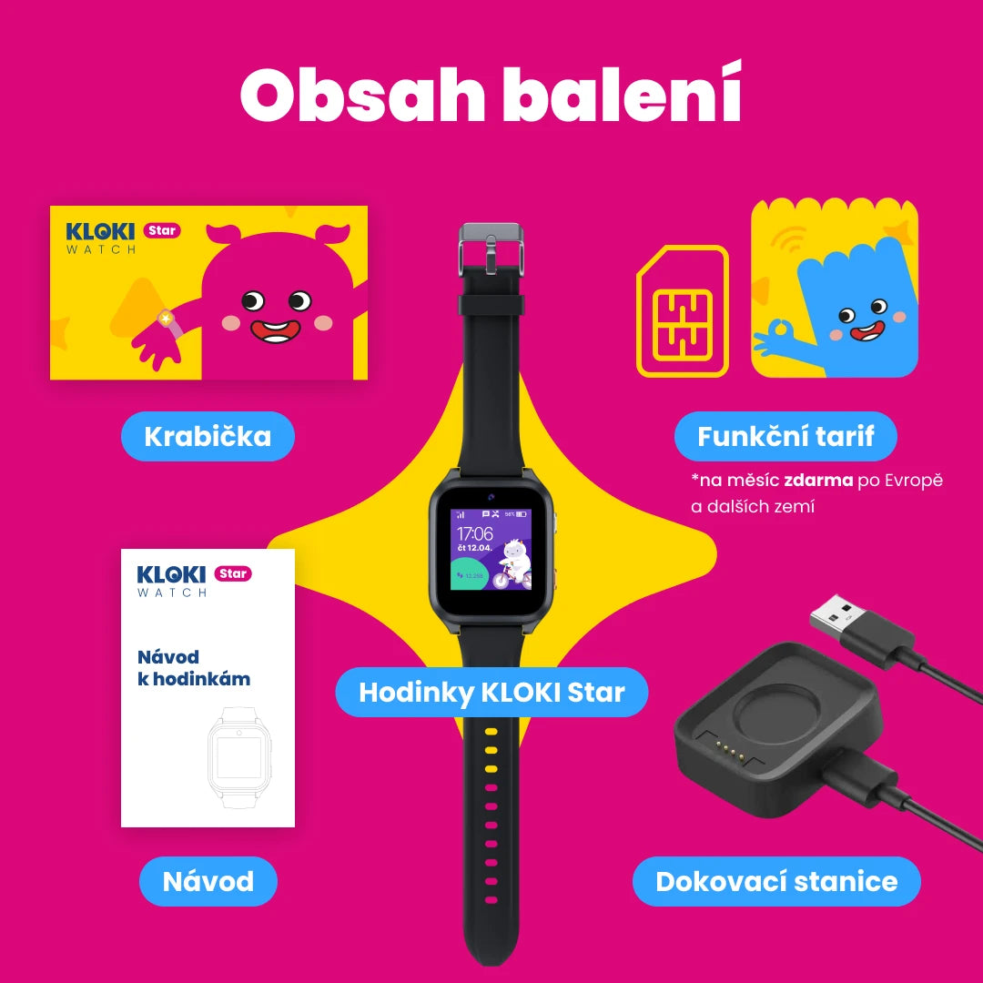 Dětské volací GPS hodinky KLOKI Star - Černé | Akční balíček
