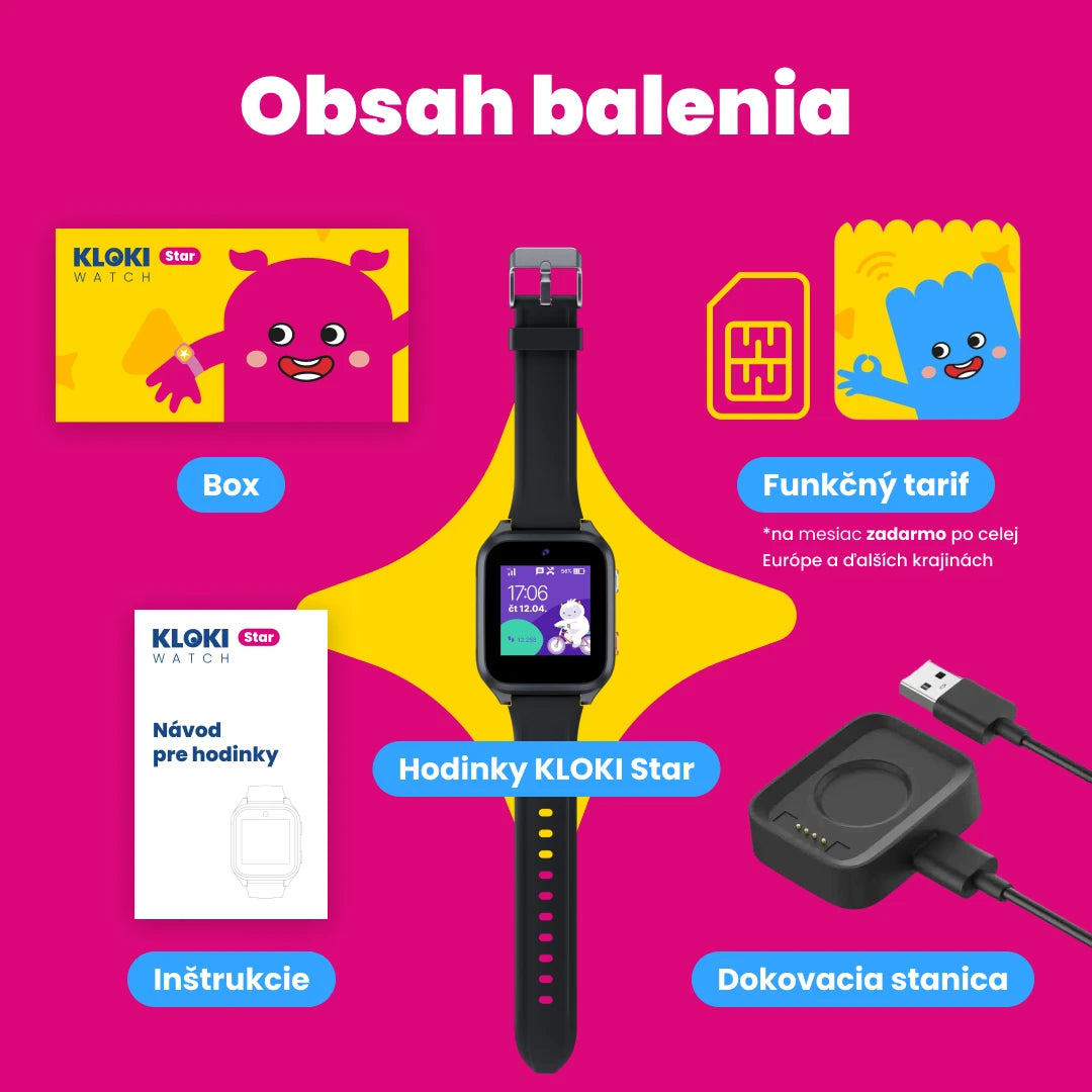Detské volacie GPS hodinky KLOKI Star - Čierne | Letný balíček